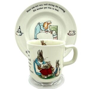Wedgwood Peter Rabbit Plate & Mug Set 1991 Beatrix Potter Bone China Vintage 7"